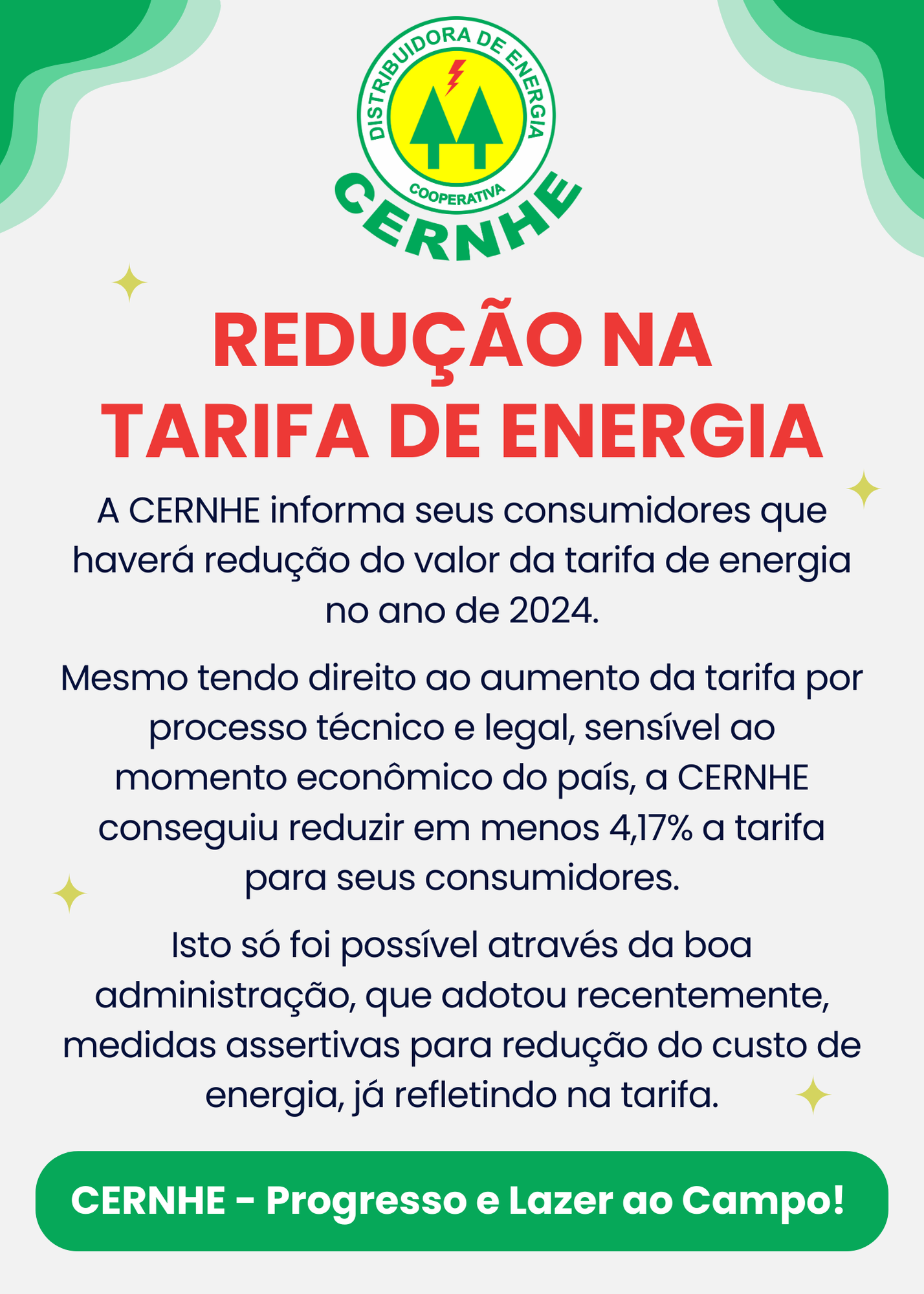 REDUÇÃO NA TARIFA DE ENERGIA