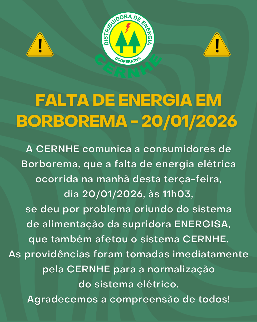 FALTA DE ENERGIA EM BORBOREMA – 20/01/2026