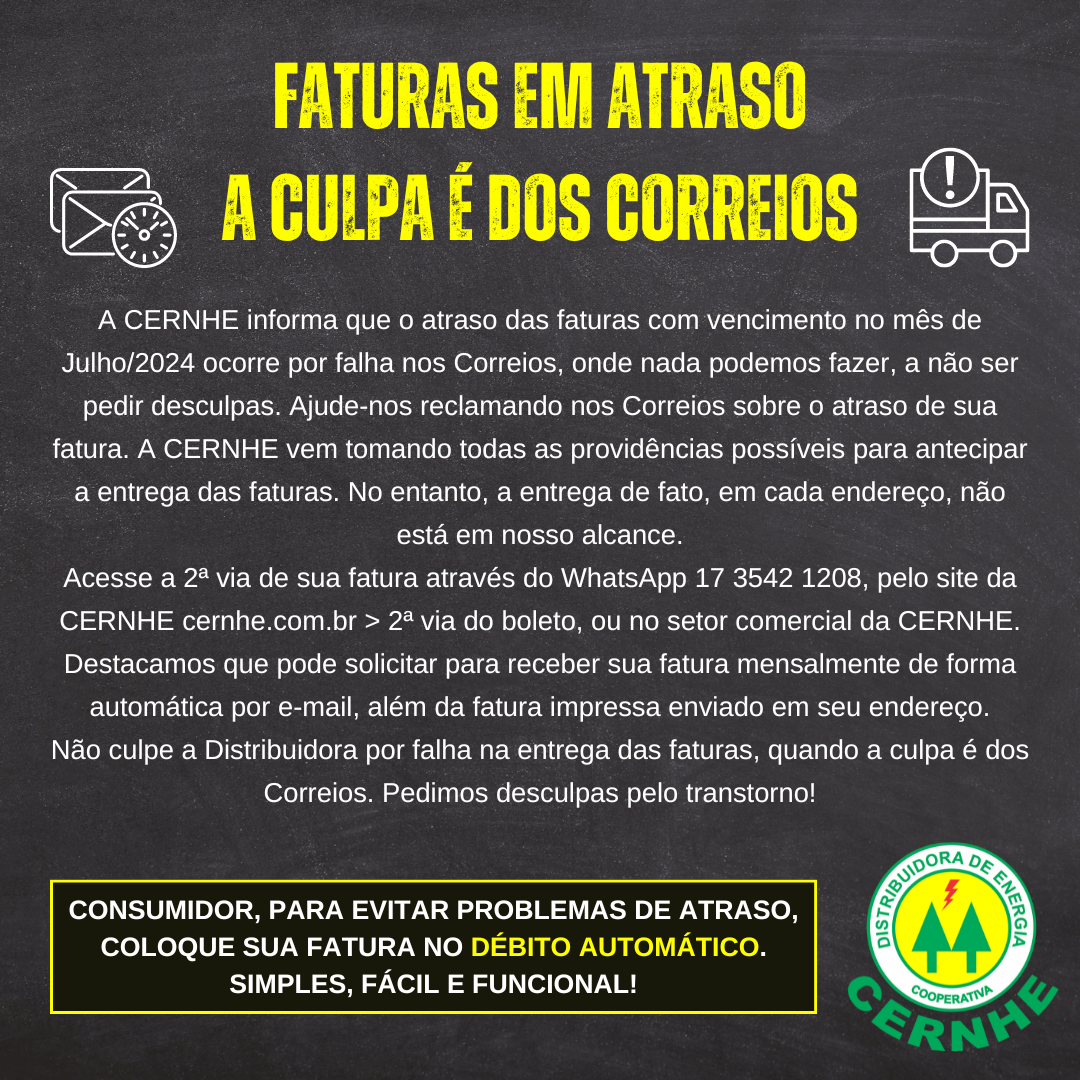 FATURAS EM ATRASO – A CULPA É DOS CORREIOS