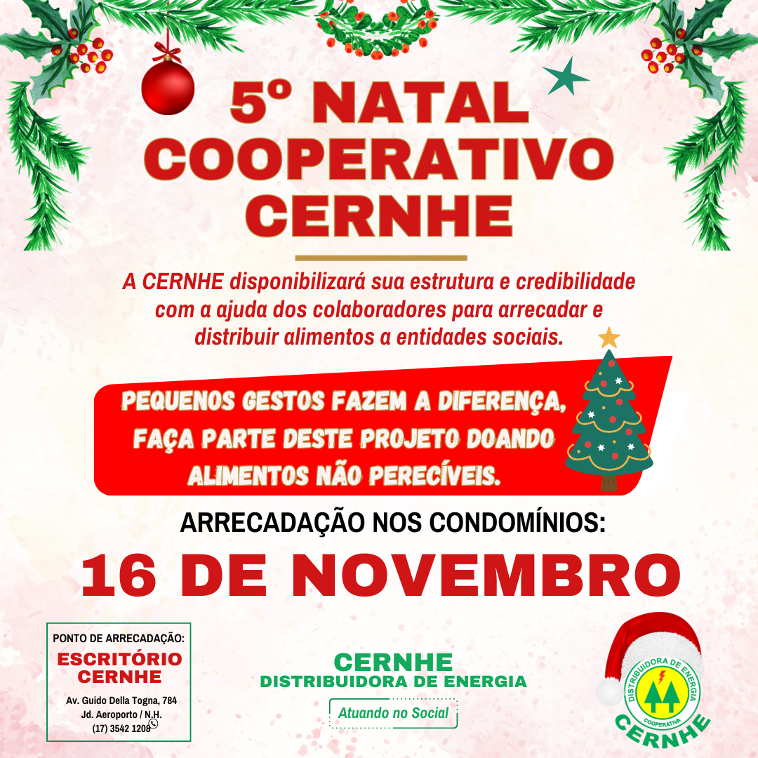 5º NATAL COOPERATIVO CERNHE – COLETA NOS CONDOMÍNIOS É NESTE SÁBADO