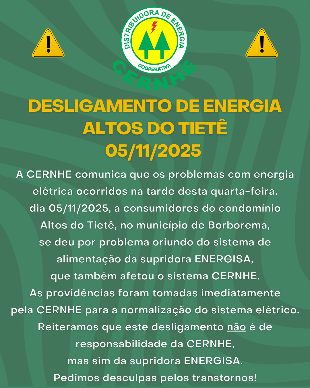 DESLIGAMENTO DE ENERGIA – ALTOS DO TIETÊ – 05/11/2025