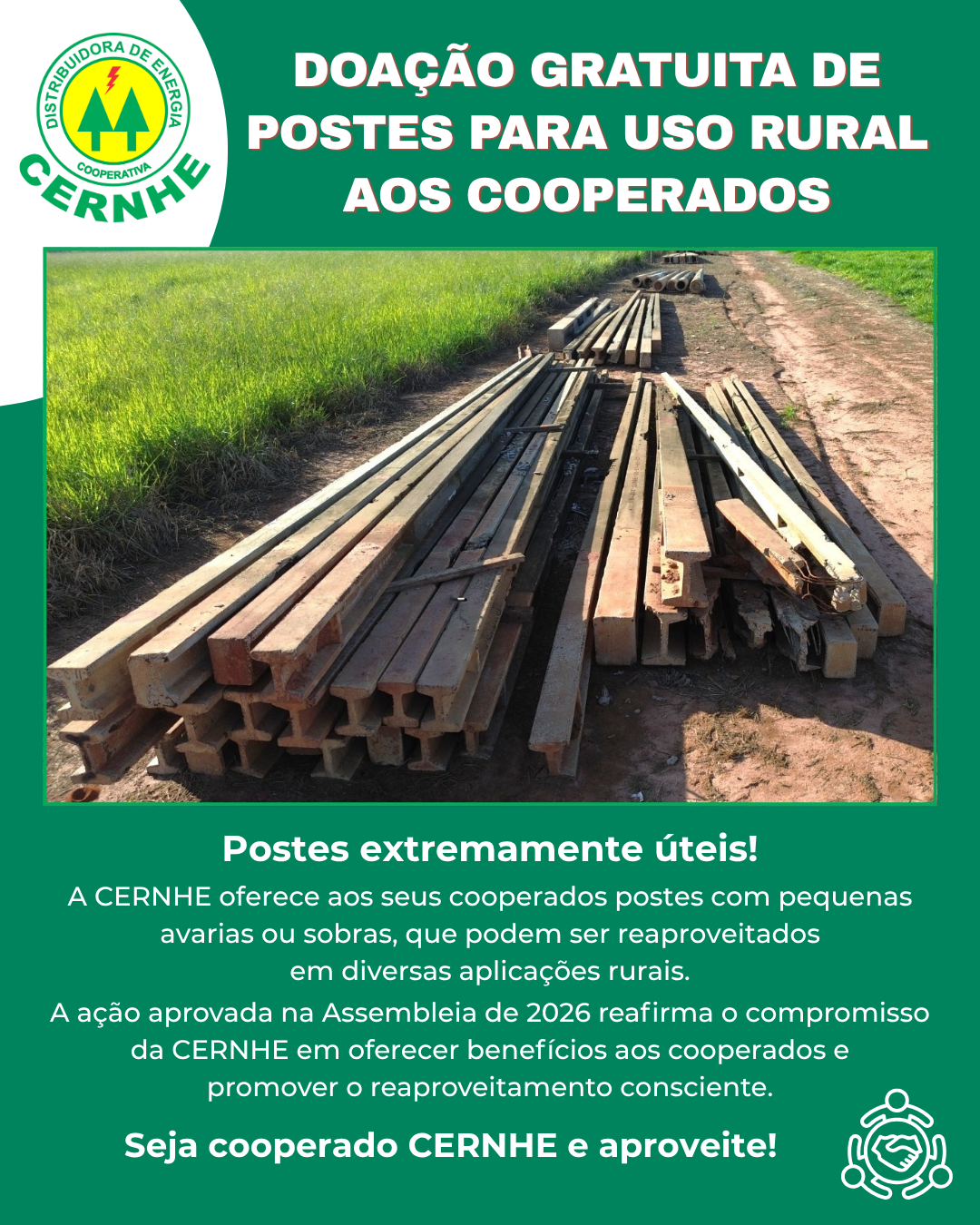 DOAÇÃO GRATUITA DE POSTES PARA USO RURAL AO COOPERADO