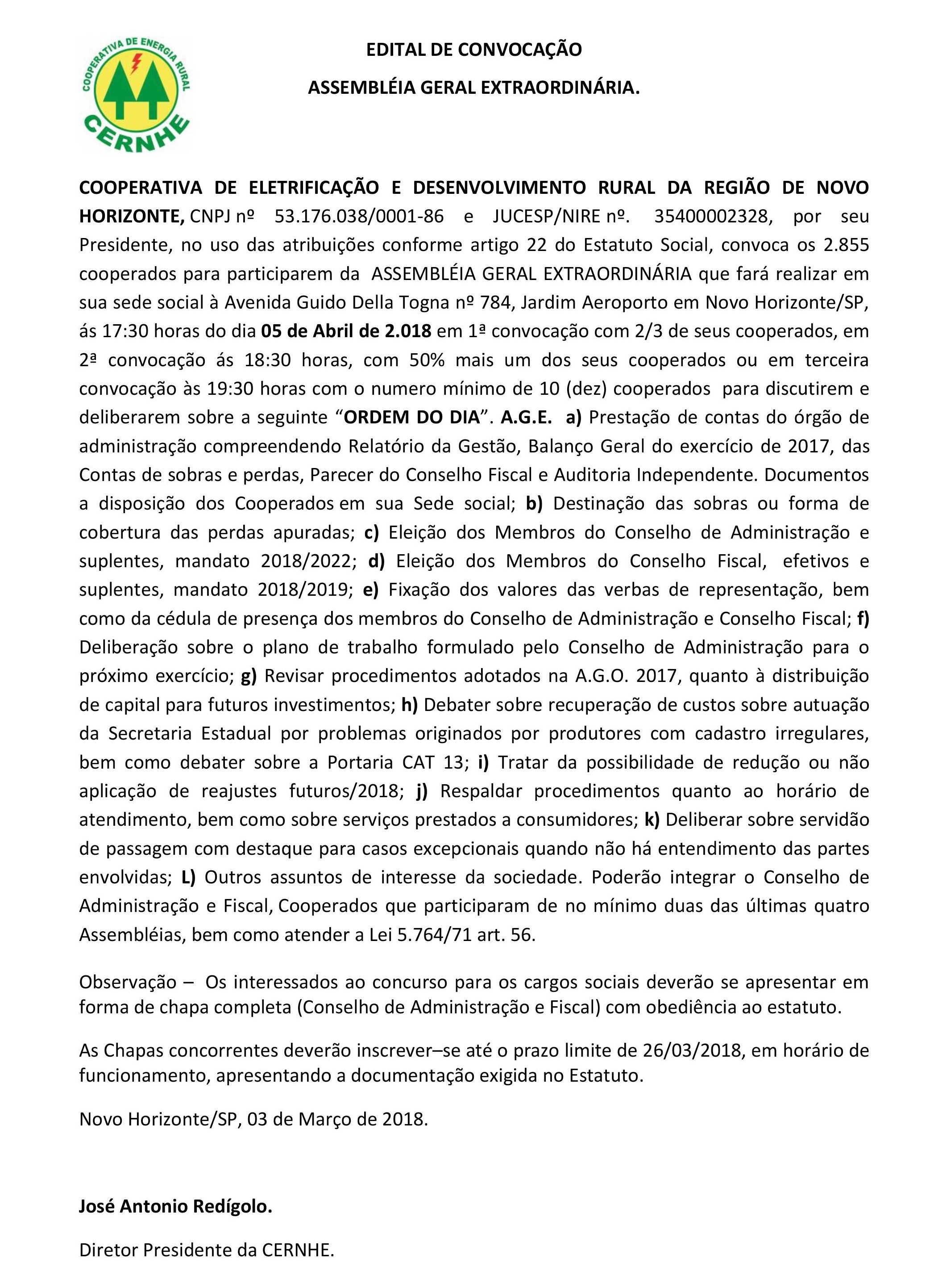 EDITAL DE CONVOCAÇÃO - ASSEMBLÉIA GERAL EXTRAORDINÁRIA