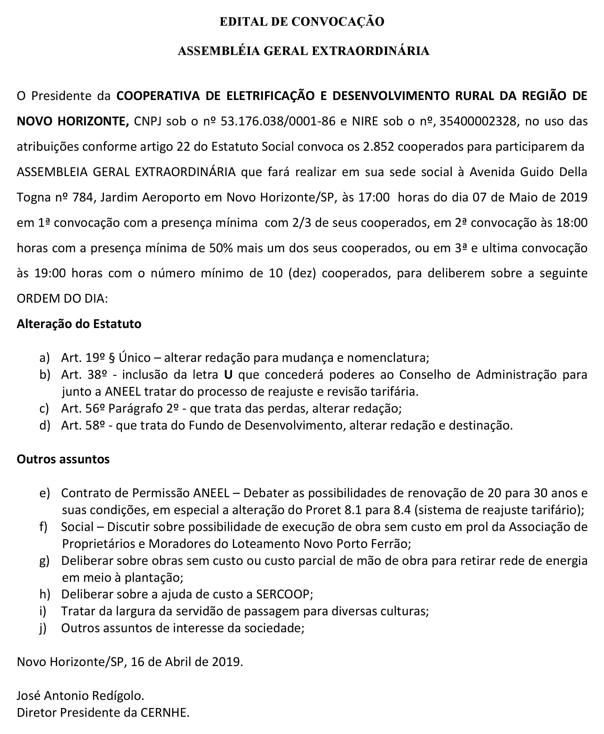 EDITAL DE CONVOCAÇÃO - ASSEMBLÉIA GERAL EXTRAORDINÁRIA