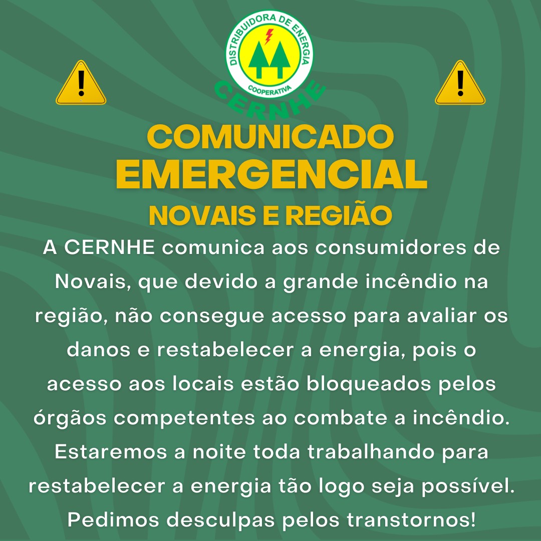 COMUNICADO EMERGENCIAL – NOVAIS E REGIÃO